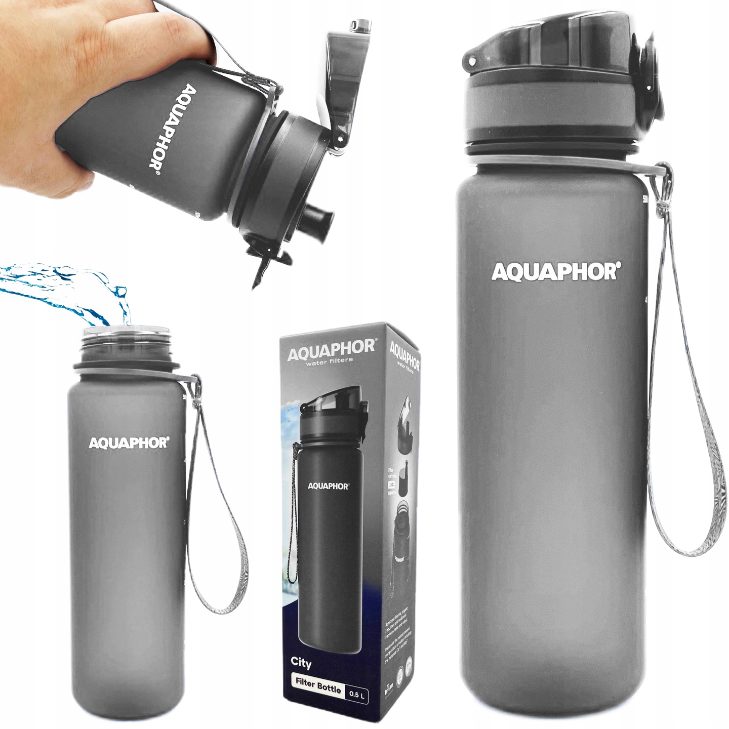Filtračná fľaša Aquaphor City 0,5 l, šedá